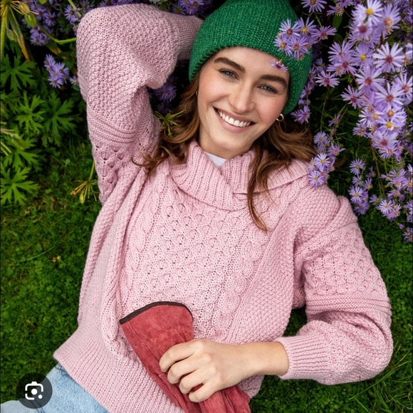 Ireland's Aster Shawl Collar Oversized Cozy Pink Cable Knit Sweater Pastel Pink - Picture 2 of 11